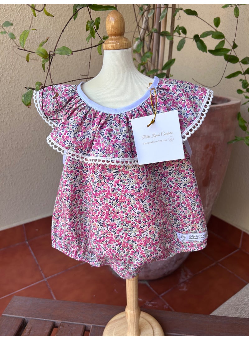 Petite Lamb Couture Liberty Print Romper in Pink - Image 1